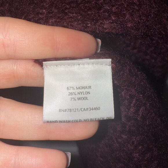 Eileen Fisher Mohair Open Knit Cowl Neck Sweater - Burgundy M - Picture 5 of 6